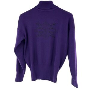Meister Turtleneck Sweater Embroidered Women's Small Purple Balloon Sleeve